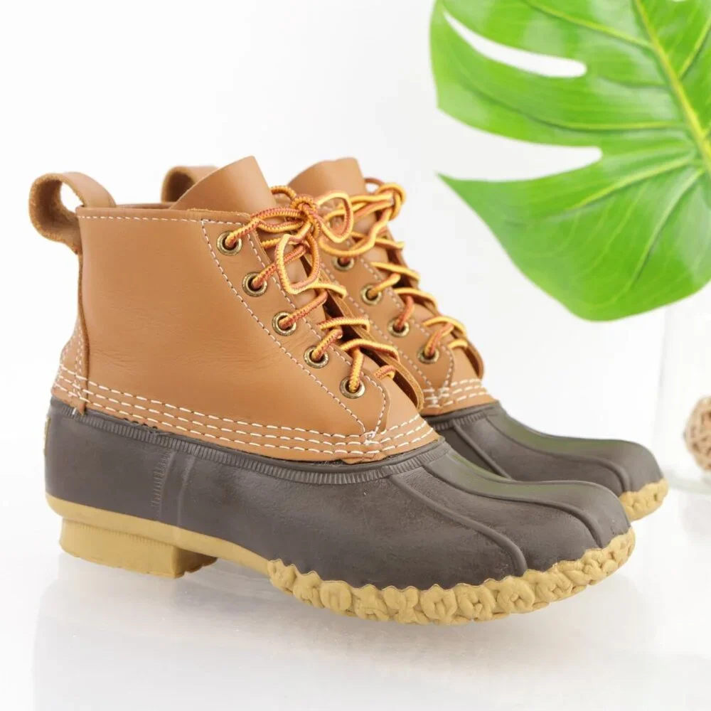 LL Bean USA Womens Bean Boot Size 6 Brown Leather Lace Up Waterproof Duck Bootie